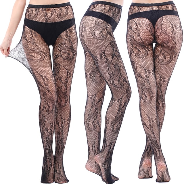 Qertyioot Collants Mode Leggings Unis Pantalons en Maille Transparente Grande Taille Bas Résille en Filet
