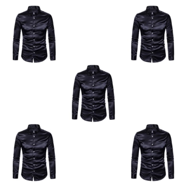 Minnieouse Camisa transpirable para hombre Satén con mangas largas - Trabajo Boda o hogar Camisa para hombre Formal Manga larga Grande negro XL Type2 NO2