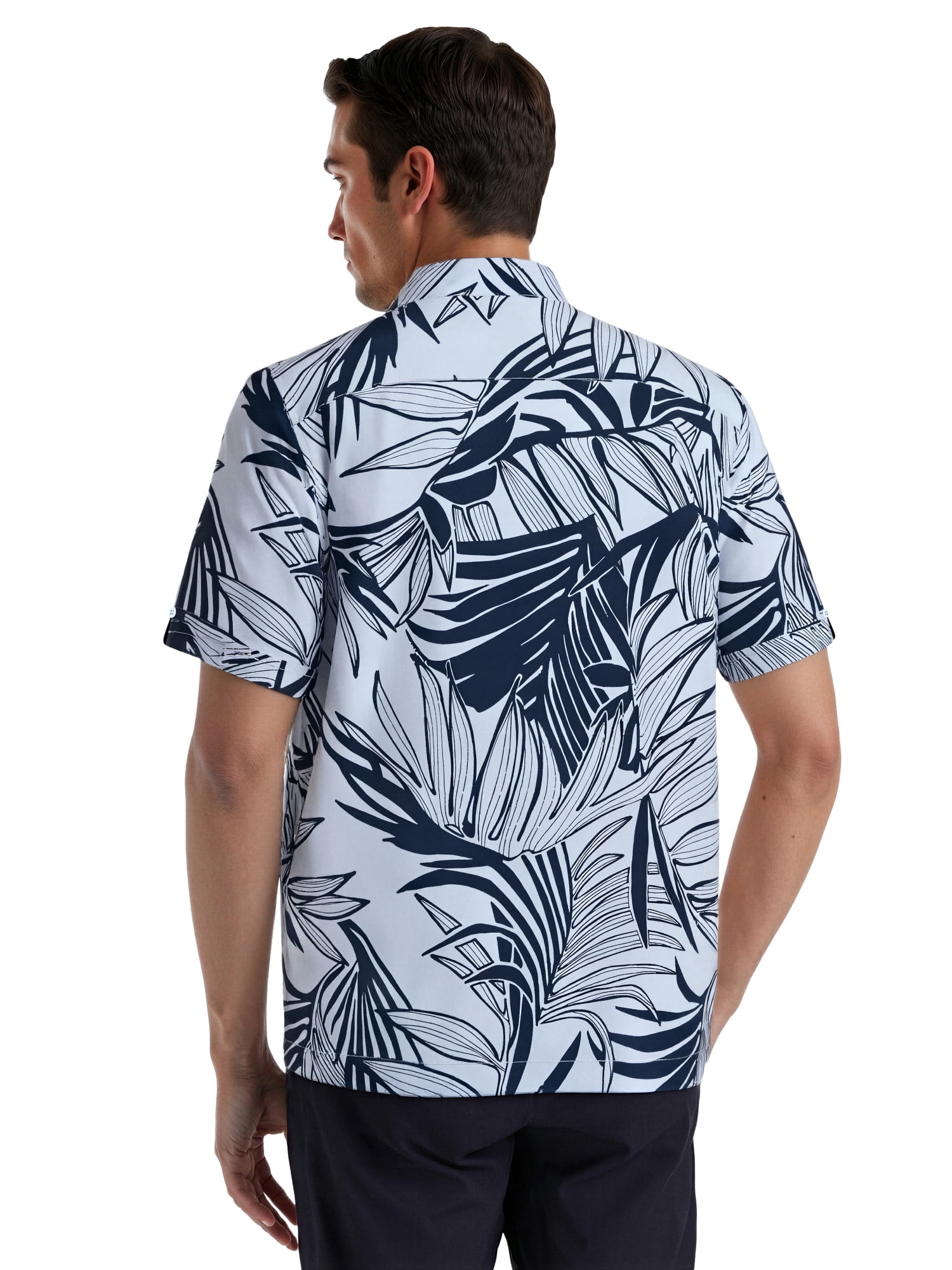 Café Luna Men's and Big Men's Tropical Printed Leaves Short Sleeve Woven Shirt, Sizes S-4X