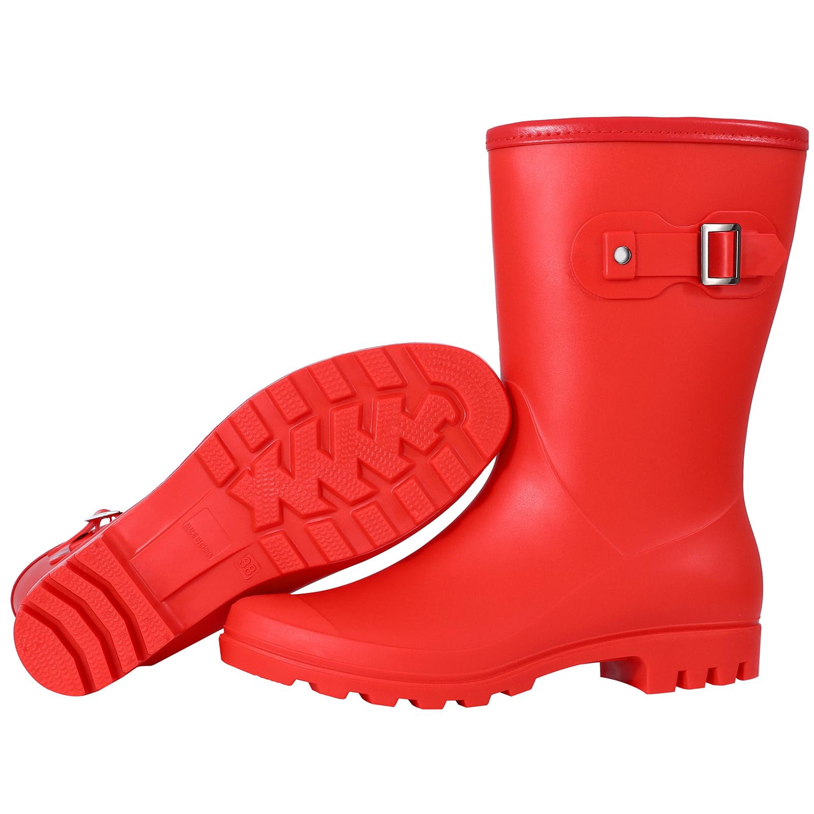 Litfun Mid Calf Rain Boots for Women Waterproof Garden Shoes, Red, Size 6