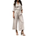 thumbnail image 3 of VBTAPA 2 Piece Outfits for Women Casual Lounge Sets Long Sleeve Button Down Shirts and Wide Leg Pants Sets Tracksuit Beige XXL, 3 of 8