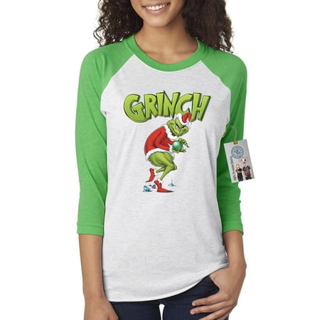 You're A Mean One Mr Grinch Christmas Womens 3/4 Raglan Sleeve Shirt Top