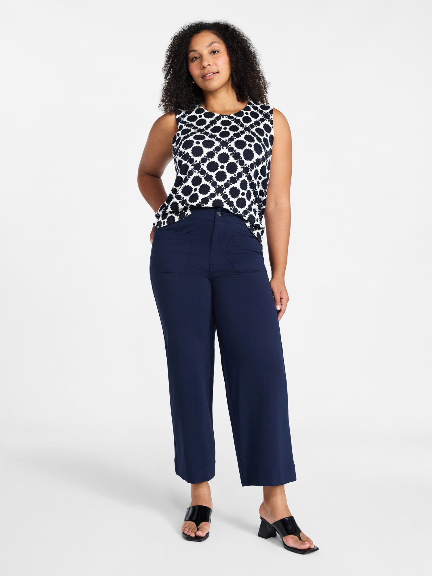 Time and Tru Women's Ponte Knit Patch Pocket Pants, 28" Inseam, Sizes 0-20