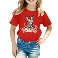 thumbnail image 4 of Girls Easter Shirt Size 7 Crew Neck Short Sleeve T-Shirt Bunny Eggs Blouse Tops Casual Girls Summer Tops T-Shirts Red,4-5 Years, 4 of 4