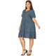 thumbnail image 3 of Women's Plus Size Denim Dress Tiered V Neck Short Sleeve Midi Chambray Dresses Grey Black 2X, 3 of 6