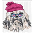 thumbnail image 3 of Ambesonne Indie Shower Curtain, Lowchen Dog Glasses Hat, 69"Wx70"L, Grey Pink Blue, 3 of 3