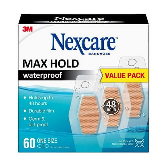 Nexcare Max Hold Waterproof Bandages, Clear, Family Pack, One Size, 60 Ea, 2 Pack