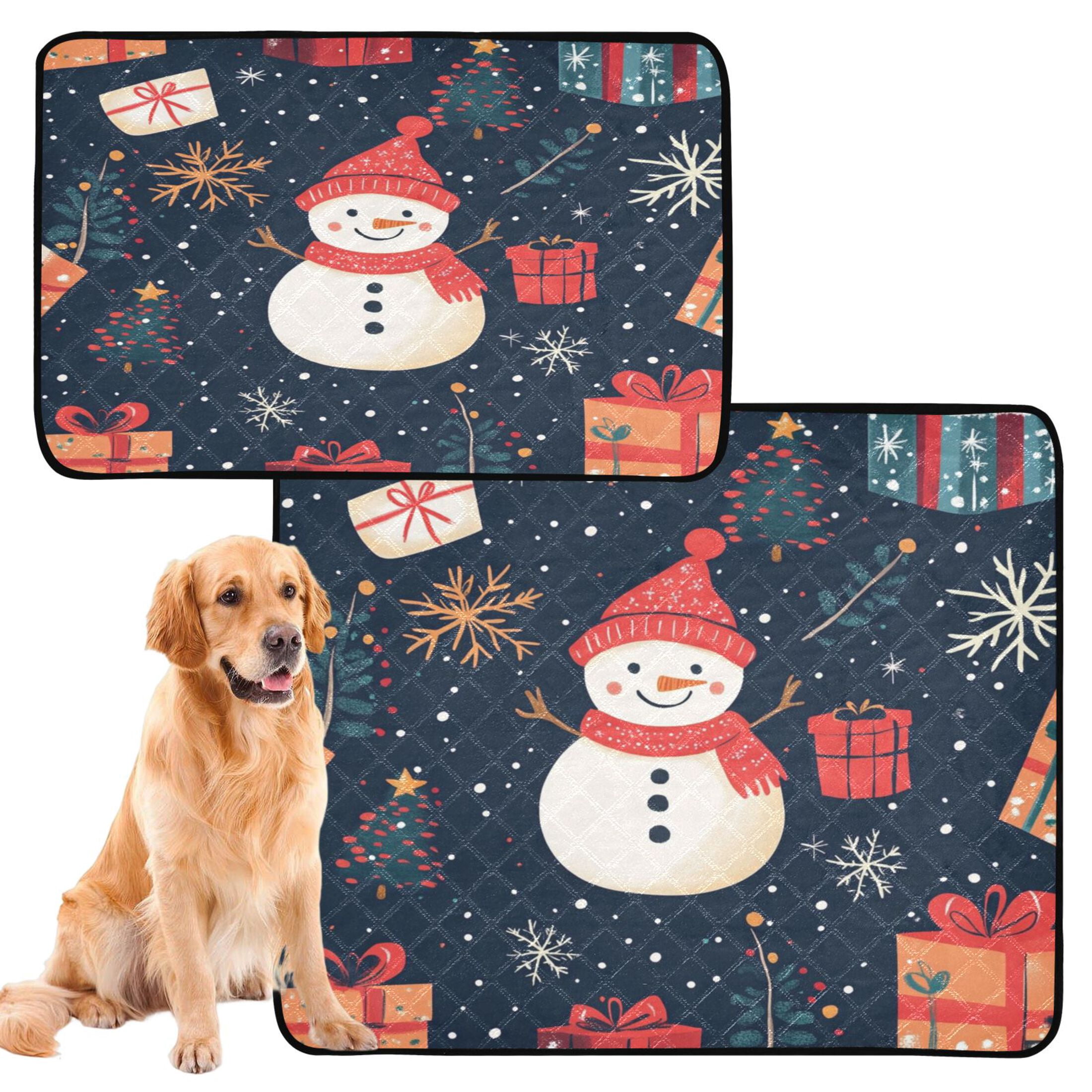 Qxltty Illustration Of Christmas Snowman and Trees Cat litter Pads Pet Set of 3 Diaper Mats Center Anti-leakage Layer Absorbent Soft and Comfortable