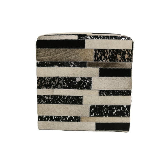 Home&Manor Granada 16" Cowhide Leather Cube Pouf