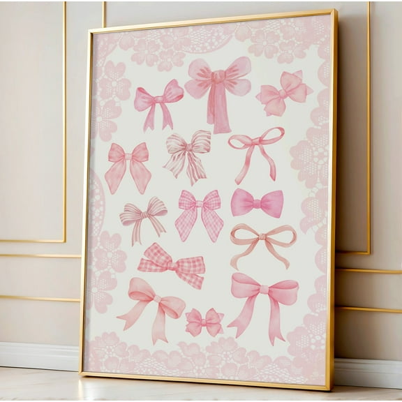 Kna Prints - Trendy Pink Bows Print, Girly Coquette Soft Room Decor, Pink Bedroom Wall Decor, Pink Wall Art, Instant ,Decor For Living Room Bedroom, UNFRAMED-8x12