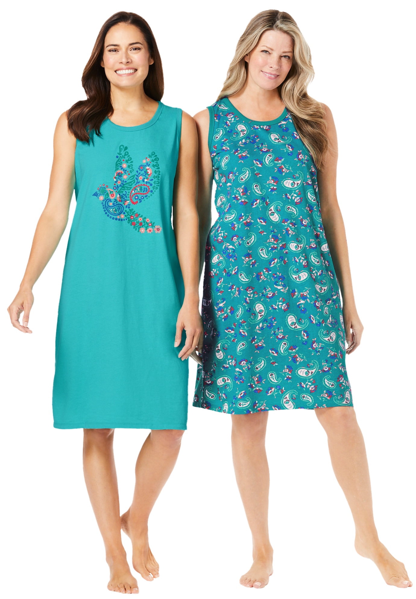 Dreams & Co. Women's Plus Size 2Pack Sleeveless Sleepshirt Nightgown