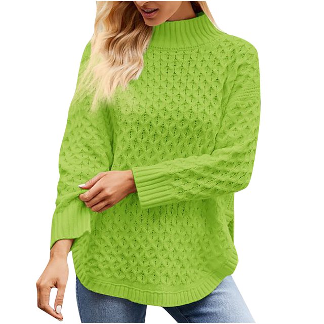Bowake Chandails à Col Roulé pour Femmes, Manches Longues, Tricot Torsadé, Pull Décontracté, Vêtements d'Automne