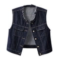 thumbnail image 2 of Tqcoqu Women's Sleeveless Denim Plus Size Vest,Round Collar Frayed Edge Multi Pocket Waistcoat Jacket,2026 Spring Fall Trendy Clothes,Navy Women's S-XXXXXL, 2 of 9
