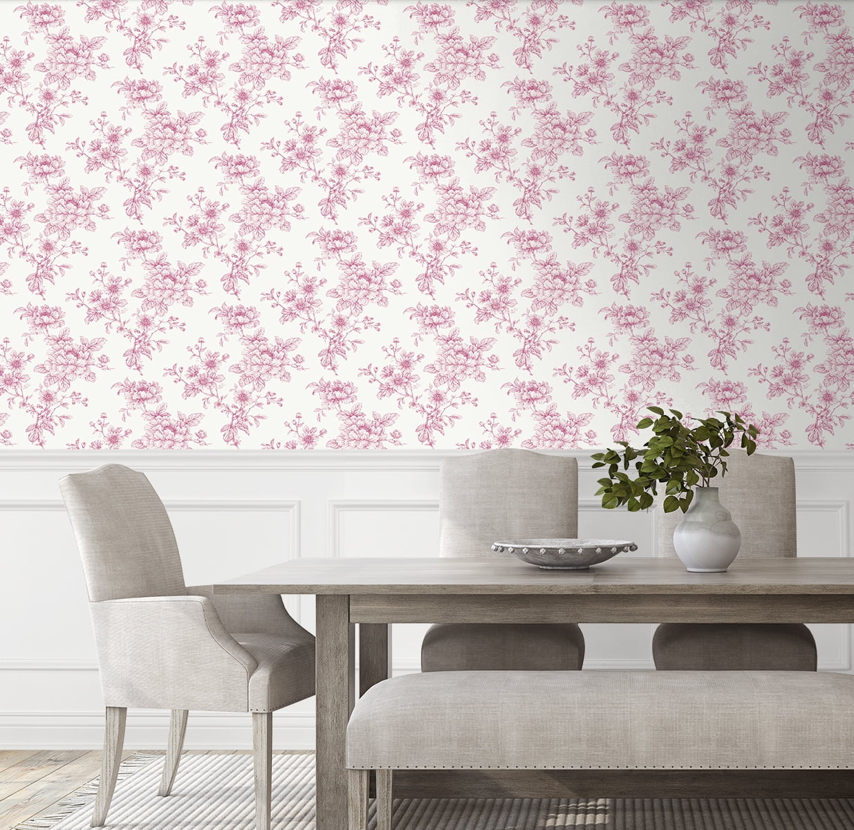 NextWall Pink Sketched Floral Peel and Stick Wallpaper