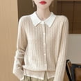 thumbnail image 1 of Suéter de cuello polo a juego de colores de tendencia de otoño e invierno de nueva moda falso dos cardigan para mujer 100% pura lana., 1 of 5