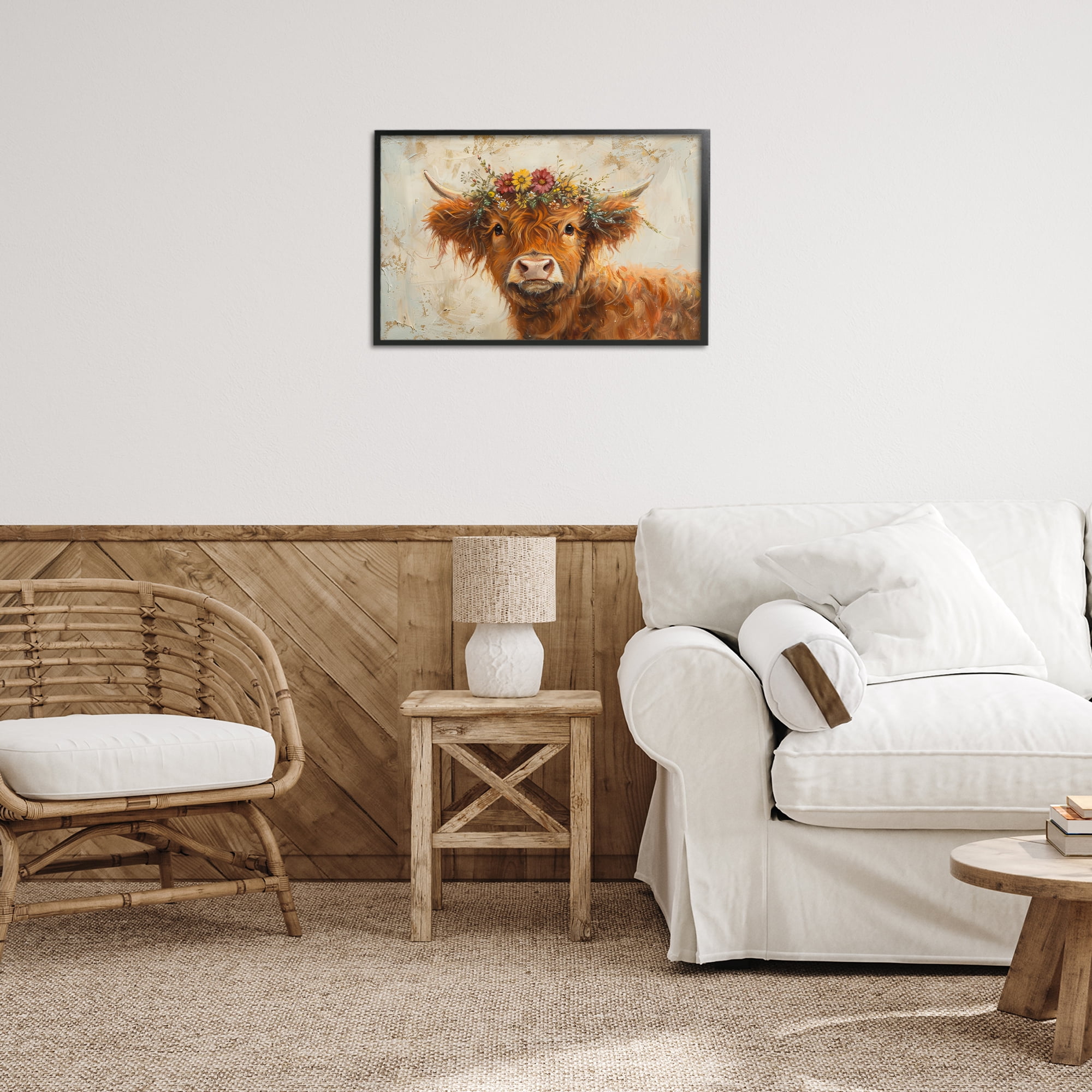 Stupell Industries Floral Crown Highland Animals & Insects Painting Black Framed Art Print Wall Art, 24 x 16