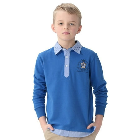 Leo&Lily Boys' Kids Long Sleeves Embroidery Contrast Polo