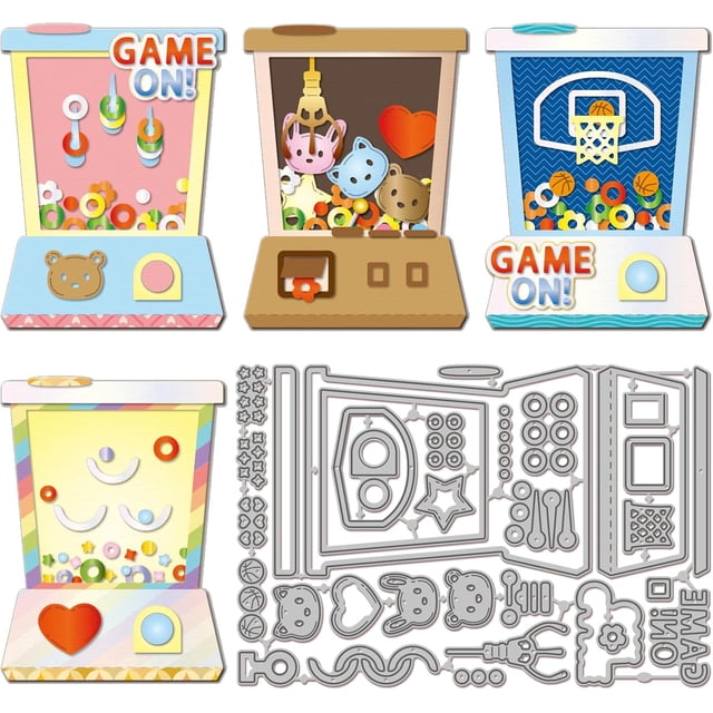 Troqueles de corte para máquinas de garras de juegos retro, ideales para scrapbooking DIY. Troqueles de corte para juegos de lanzamiento de agua con aros metálicos.