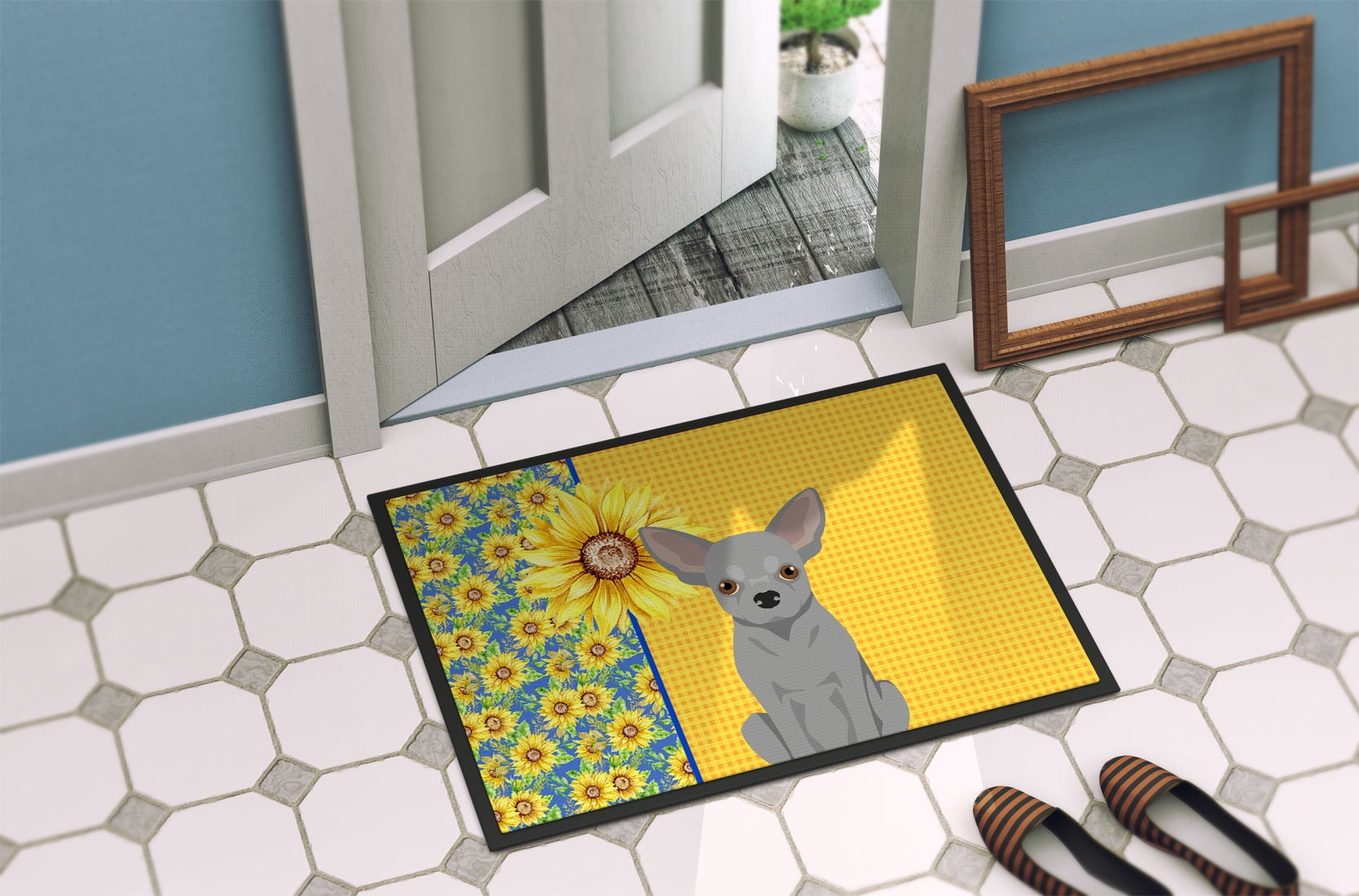 Summer Sunflowers Silver Chihuahua Indoor or Outdoor Mat 24x36 36 in x 24 in