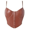 thumbnail image 2 of JGGSPWM Faux Leather Corset Tops for Women Spaghetti Strap Overbust PU Bustier Going Out Camisole Crop Shapewear Top Brown M, 2 of 8