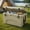 Khaki, variant on Spaco 100 Gallon Weatherproof HDPE Deck Storage Bench with Aluminum Alloy Frame, Lockable Lid Outdoor Storage Box for Patio Pool Garden, Black Brown Gray Two-Tone, Gray
