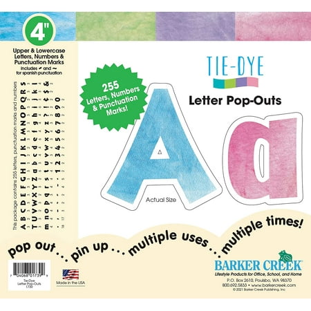 UPC: 0704068017399 | Barker Creek Letter Pop-Outs  4  Tie-Dye  Multicolor Designer Letters for Bulletin Boards  Breakrooms  Reception Areas  Signs  Displays  and More! 4   255 Characters per Set (1739)