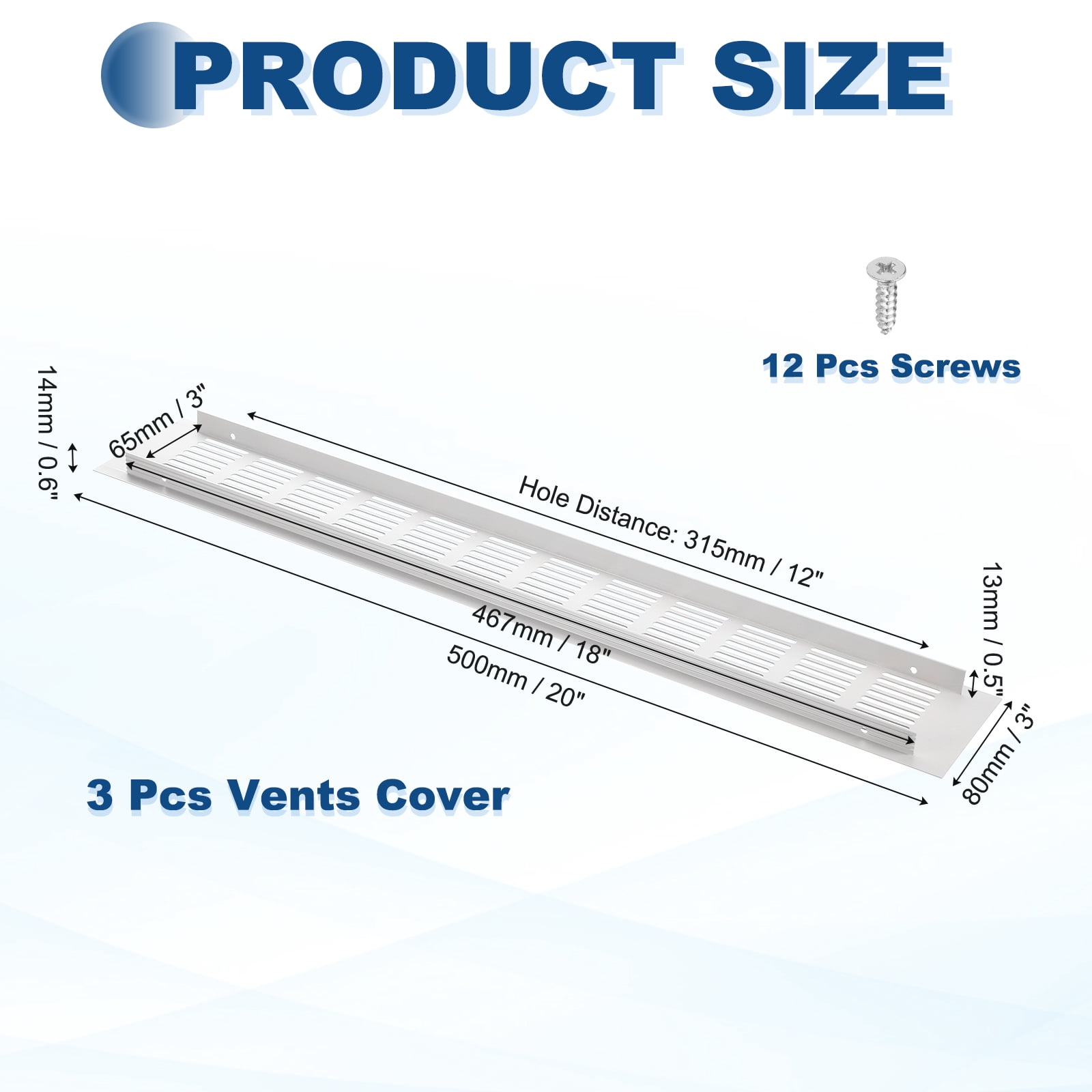 Uxcell 20 x 3 Inch Door Air Vent Cover, 3 Set Heavy Duty Aluminum Grille Ventilation Cover Louvered with 12 Mounting Screws for Cabinet Wardrobe Door, Grey
