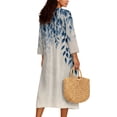 thumbnail image 2 of DISNIMO Linen Style Maxi Dresses for Women Leaf Print Summer Casual Midi Dress V Neck Loose Dresses Lightweight 3/4 Sleeve Dress Fashion Fall Clothes, XL, 2 of 6