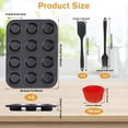 thumbnail image 2 of VEGCOO 5pcs Baking Set: 2 Pack 12-Cup Carbon Steel Muffin Pans, Nonstick Cupcake Tins, Includes Large Silicone Spatula, Basting Brush & 100 Red Paper Liners, Essential Bakeware Kit for Muffins & Cake, 2 of 7