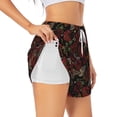 thumbnail image 3 of Lsque Fishbone Rose Printed Women's Running Shorts with Liner Pockets,Elastic Quick Dry Workout Athletic Gym Yoga Shorts,Womens High Waist Shorts-Large, 3 of 9