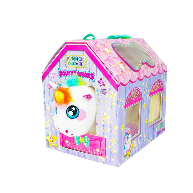 Set de juego Squeezamals Unicorn Palace con unicornio de peluche y comida