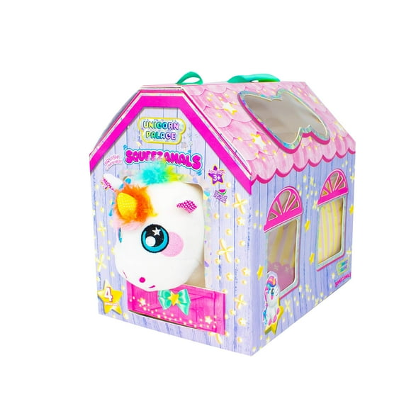 Set de juego Squeezamals Unicorn Palace con unicornio de peluche y comida