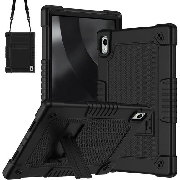 FIEWESEY Case For Walmart onn 11 core Tablet 2026 Model 36018341 / For Walmart Onn. 11" Tablet Pro 2024 Hybrid Soft Silicone Cover Adjustable Shoulder Strap Built in Kickstand Pen Holder(Black Black)