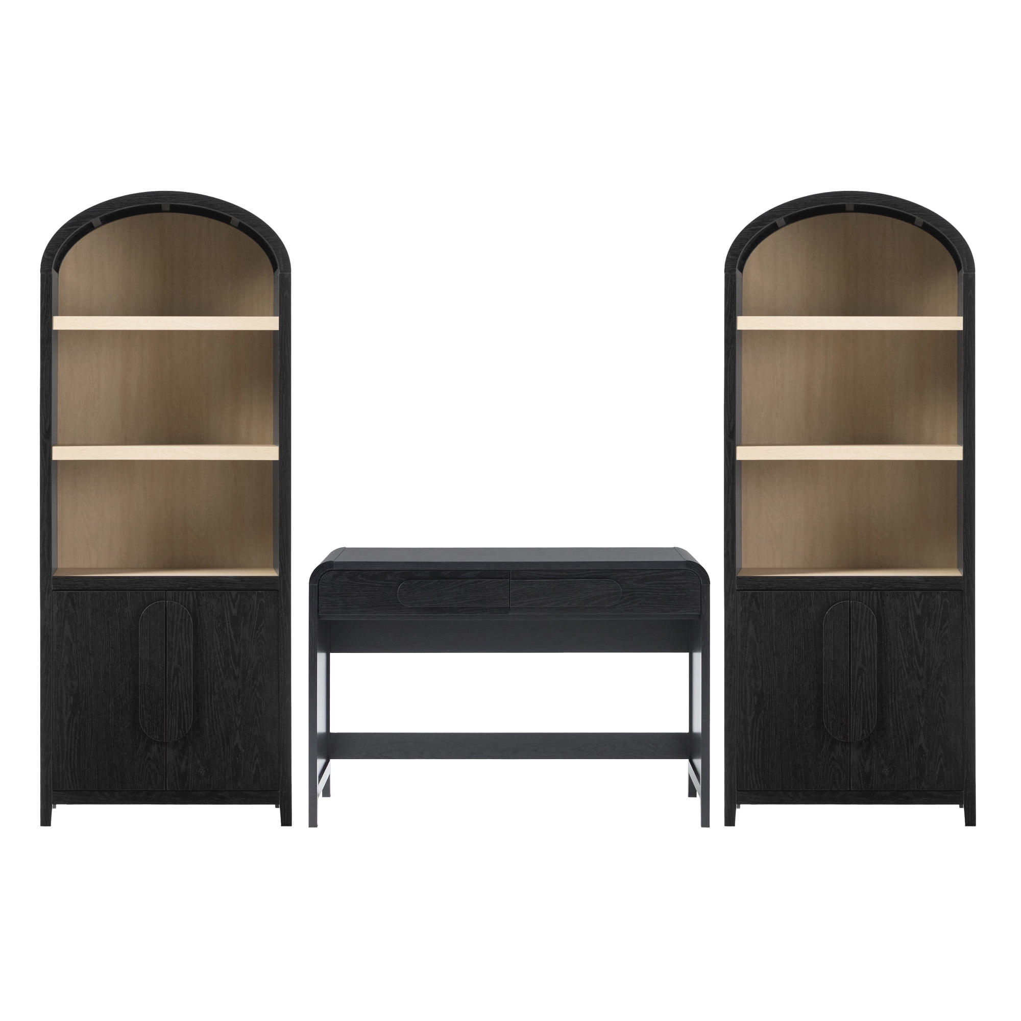 Chantelle Writing Desk with 2 Cabinet Bookcase - Black