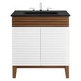 thumbnail image 4 of Sink Vanity Cabinet, White Walnut Black, Wood, Mid Century Hotel Bedroom Bathroom, Modern Contemporary HB33697, 4 of 9