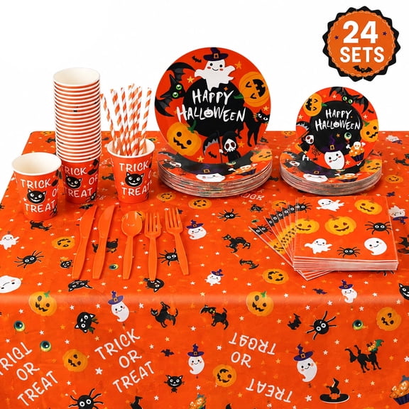 Halloween Party Supplies Halloween Paper Plates and Napkins Halloween Party Decorations Disposable Tableware Dinnerware Set Serves 24 Guests