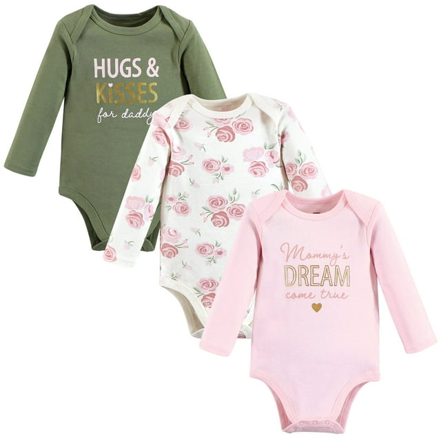 Hudson Baby Body Unisex De Algodón De Manga Larga Para Mamá Y Papá, Floral, 9 A 12 Meses