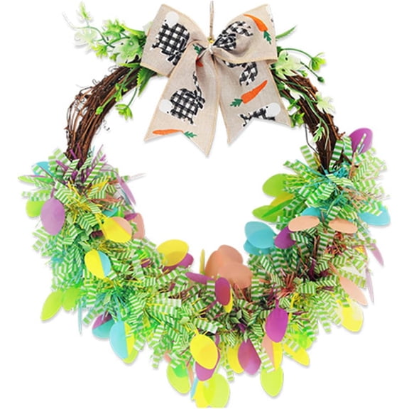JEWELO Easter Colorful Confetti Wreath Artificial Hanging Spring Wreath with Bow for Front Door Home Window Wall Indoor Outdoor Decoration (Green)