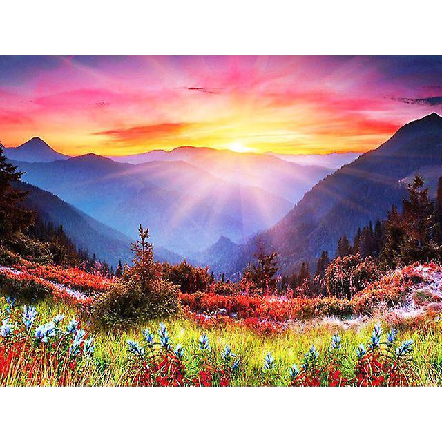 Pintura de Diamante 5D Oso de Fresa 30x40cm Montañas y Flores DIY