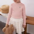 thumbnail image 2 of Little Girls Sweaters Korean Ruffled Edge Knitted Sweater Girls Letter Print Warm Layering Top Clothes Pink Size 6-7T, 2 of 3