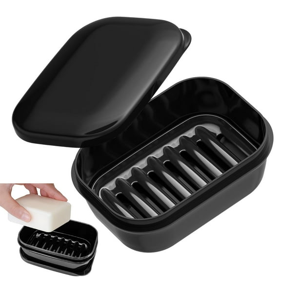 Appoft Leakproof Soap Dish with Lid & Draining Layer, Shatterproof Travel Bar Soap Holder Case Container, Portable Travel Size Toiletries Essentials for Camping, Gym, Bathroom, Black