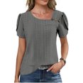 thumbnail image 2 of Camisas de Color Sólido para las Mujeres Manga Corta Cuello V Tops Casuales Blusa de Verano, Transpirable Hecha para Más Camisa Mujer Primavera Moda Tee Uso Diario, 2 of 9