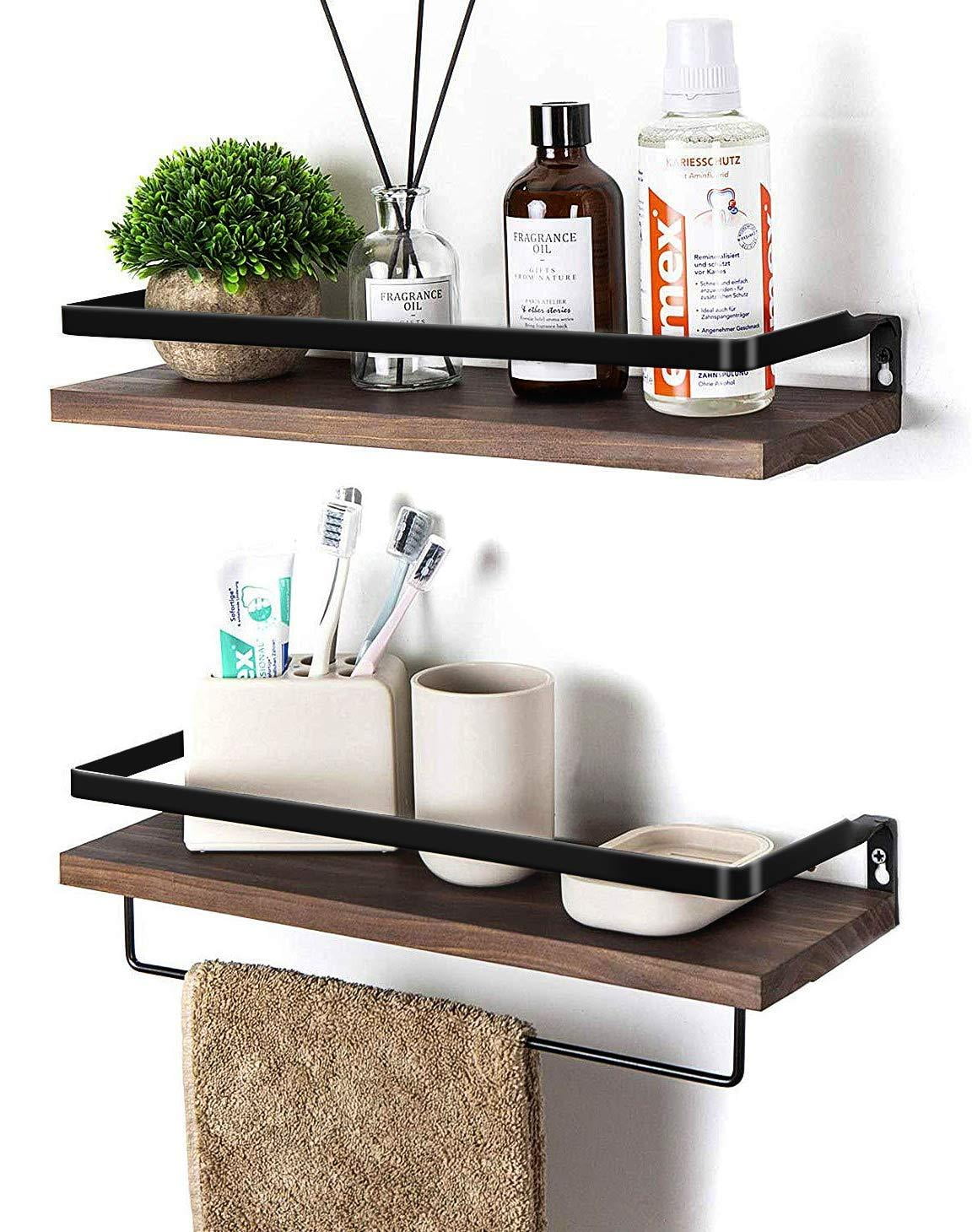 Soduku Floating Shelves Wall Mounted Storage Shelves for Kitchen, Bathroom,  Set of 2 Brown