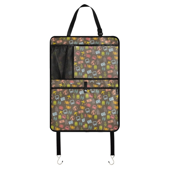 Travel icons colorful pattern Car Seat Back Kick Protectors,183 Pack Kick Mats with Storage Pockets for Vehicles to Protect from Dirt, Mud & Scratches