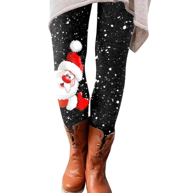 Gibobby Leggins termicos mujer Leggings elásticos delgados que combinan con todo para mujer, pantalones largos estampados informales de Navidad(Negro,M)