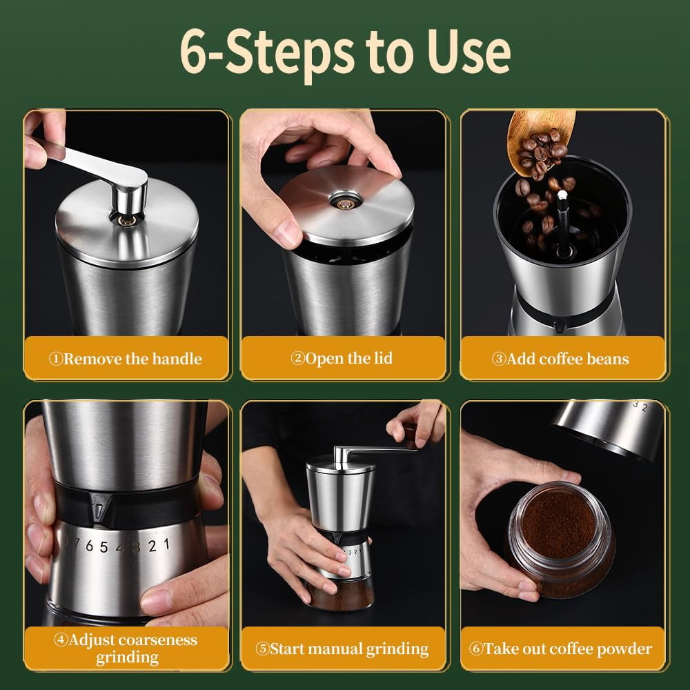 Yl-YANG Manual Coffee Grinder - 8 Adjustable Coarseness Settings, Hand Crank Coffee Mill, Large Capacity, Portable Hand Coffee Grinder for Moka pot, French Press, Drip, Espresso, Gift15*8.5*21.5cm