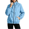 thumbnail image 2 of SYwaren Women's Lightweight Waterproof Rain Jacket Full Zip Hooded Mock Neck Hiking Athletic Casual Long Sleeve with Pockets, 2 of 7