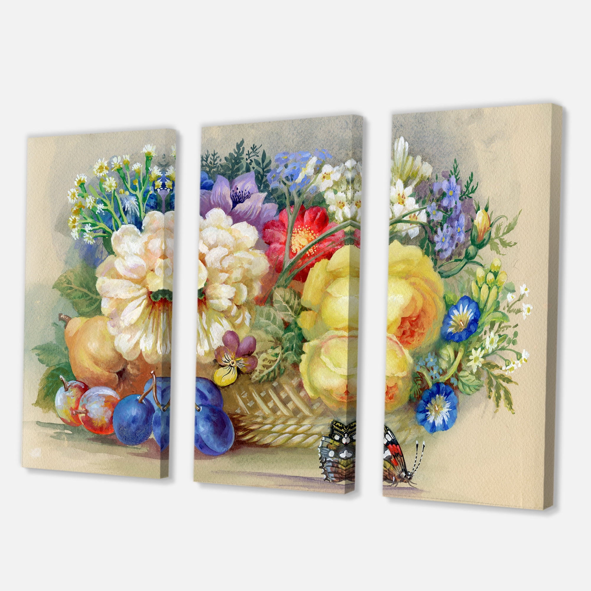Designart ' Vintage Still Life Of White and Yellow Flowers ' Traditional Canvas Wall Art Print