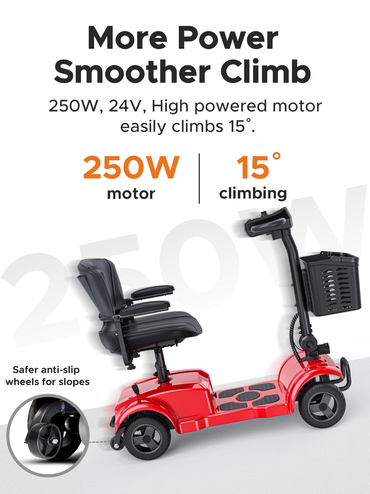 ENGWE 4 Wheels Mobility Scooter for Seniors & Adults , Electric Foldable Mobility Scooter with Rotating Chair Basket Headlights Folding Wheelchair for Short Travel ,Red