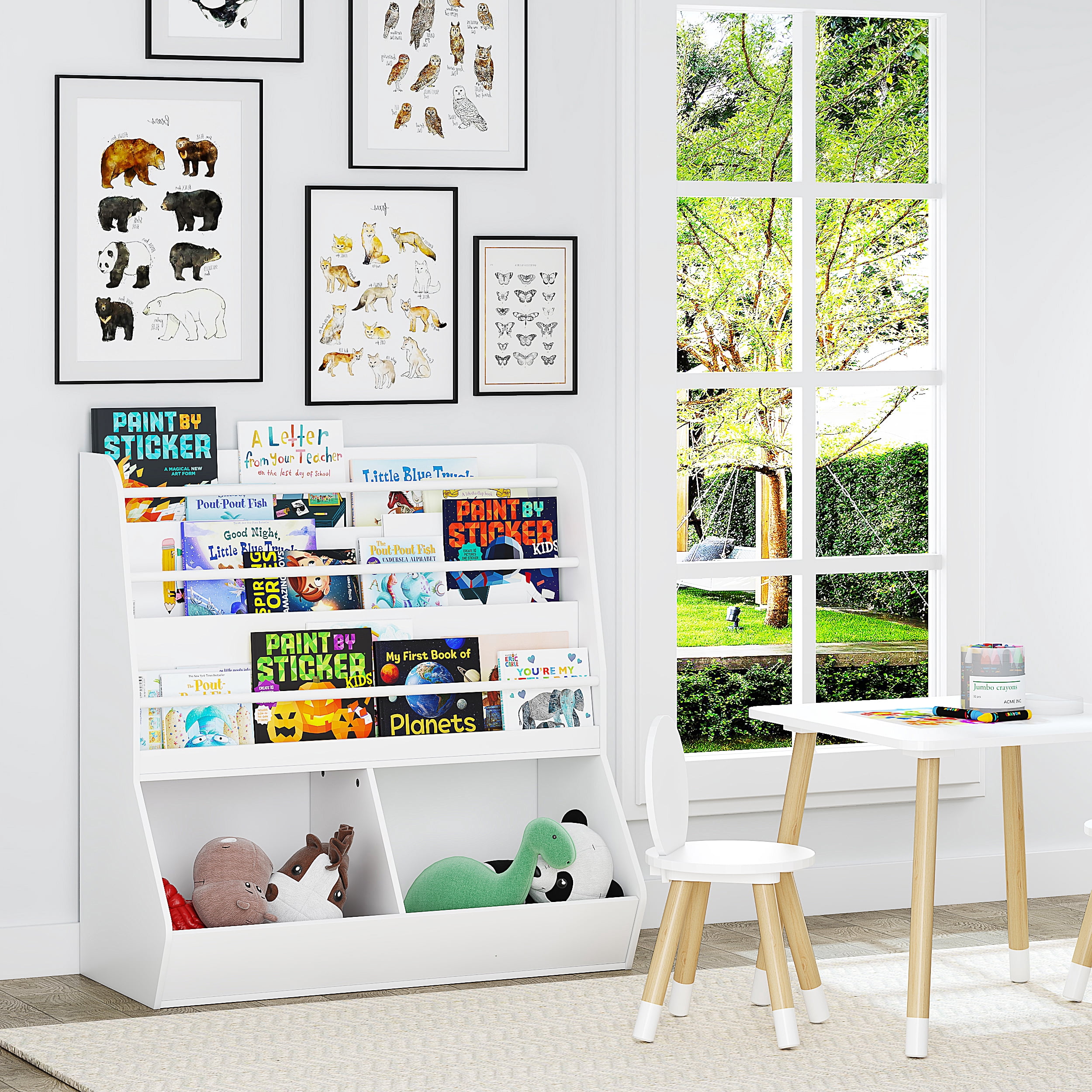 UTEX Kids Bookshelf, Wooden Toy Storage Cabinet Organizer Holder 2 Large Cubes,Children Bookcase Display Rack for Kids Room, Classroom, Nursery, Kindergarten (White Finish)